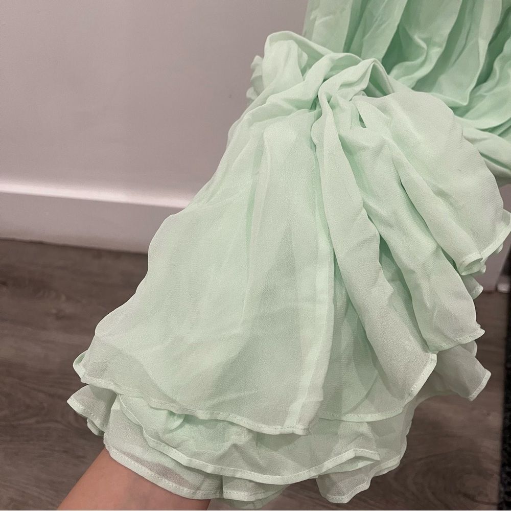 NWT Helsa Maxi Dress Gallery Mint Green Halter Off Shoulder Wedding Guest M - Picture 12 of 12
